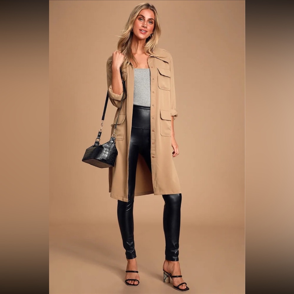 Lulus Taupe Button Down Trench Jacket - M
